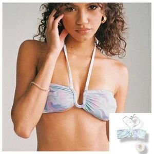 NEW Princess Polly Faith Bikini Multi Watercolor Swirl Bandeau Bikini Top Size 2